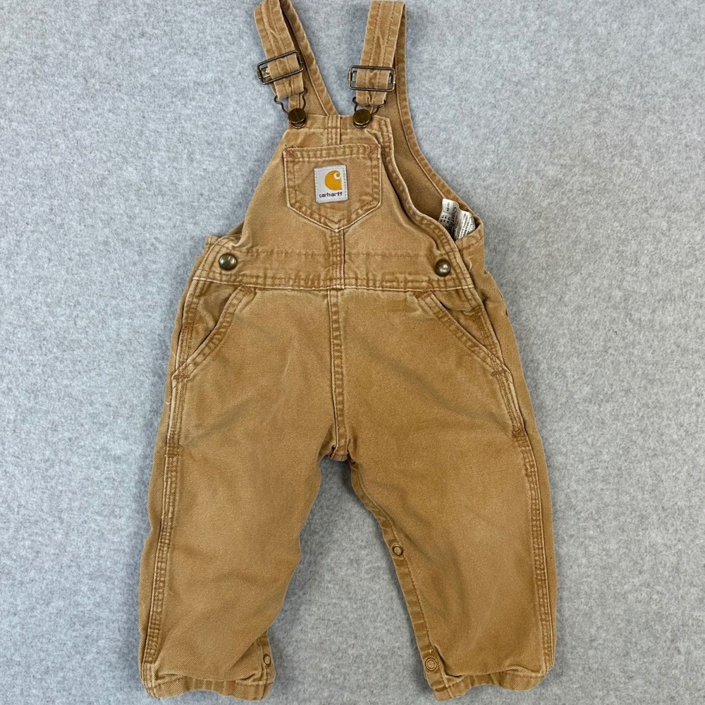Carhartt Kids Brown Cotton Canvas Bib‎ Overalls YR01BRN Size 18M